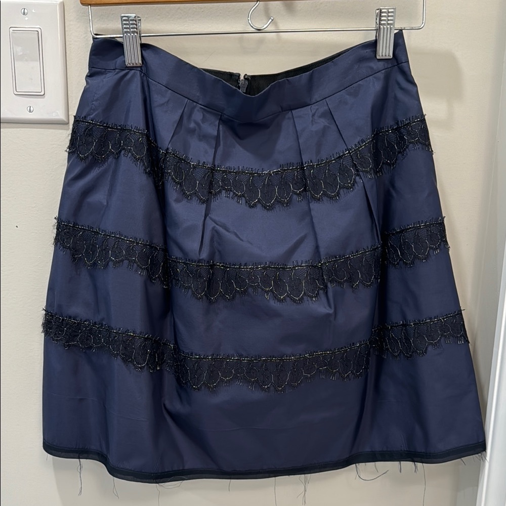 J. Crew Blue and Black Mini Skirt Pleated Embellished